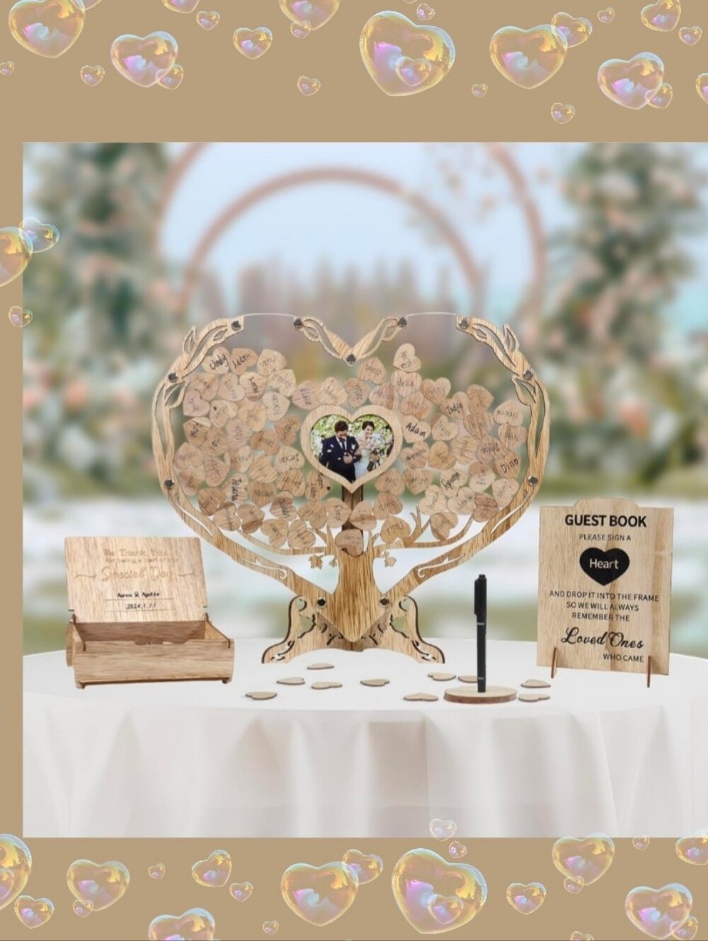 Heart-Shaped Wooden Guestbook Tree - Natural Wood